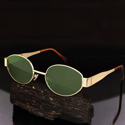 Oval Shape Sunglasses for Men & Women | Golden Frame & Green Glass ...