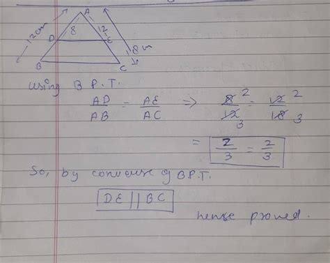 In triangle abc D and E are points on the side AB and AC Respectively ...