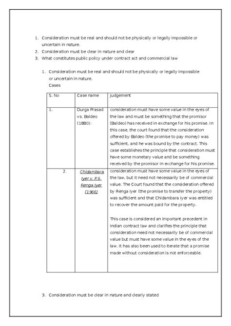 Legal Principles on Consideration and Public Policy in Contracts (Law ...
