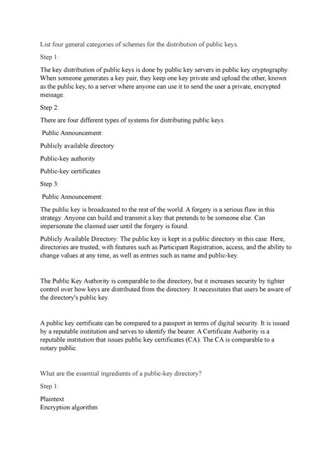 Public keys - Step 1: The key distribution of public keys is done by ...