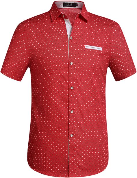 SSLR Mens Dress Shirts Polka Dot Short Sleeve Button Up Shirts for Men ...