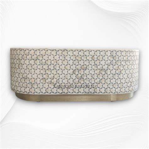 Targua Bone Inlay Oval Coffee Table Brass Strip Grey – Luxury Handicrafts