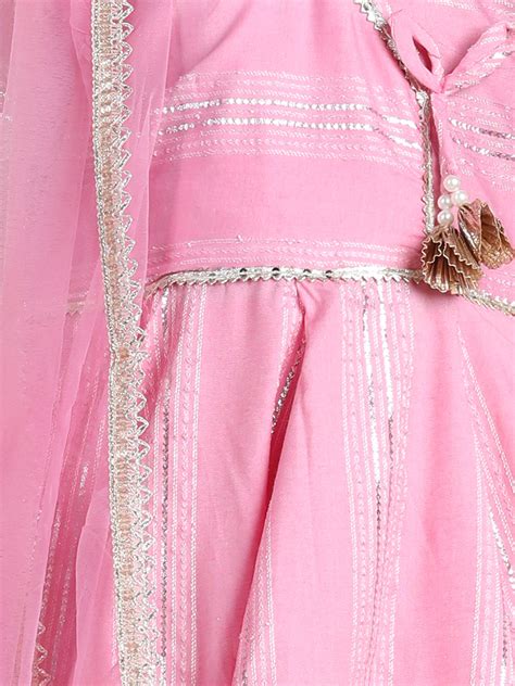 Cutiekins Girls Embroidered Anarkali Kurta & Palazzo With Dupatta -Pin