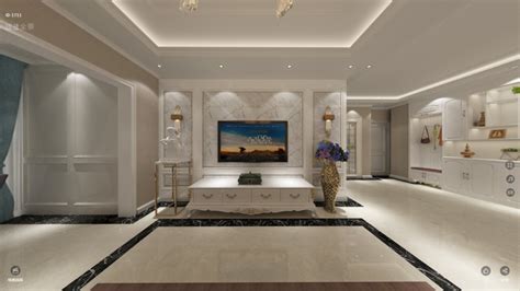 136平米中式风格客厅电视柜装修设计效果图_别墅设计图