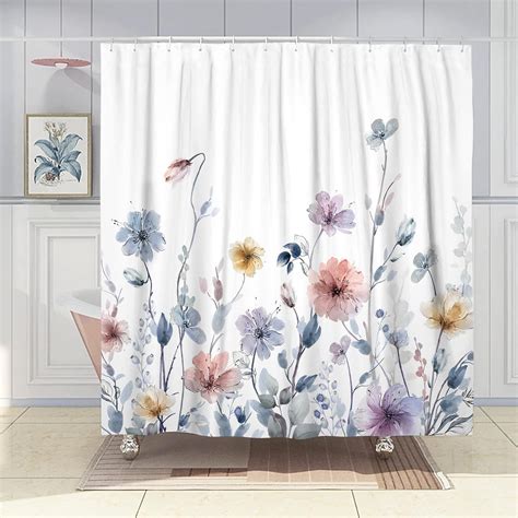 Watercolor Floral Shower Curtain Set, Colorful Flower Shower Curtains ...