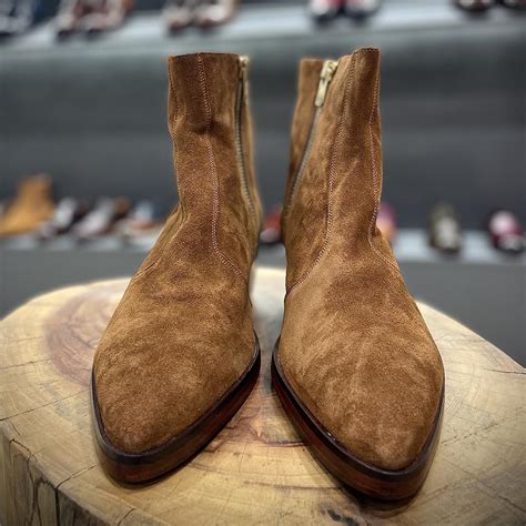 Tan Supersoft Suede Pointed Men Zip Boots With High Heel – FELLMONGER