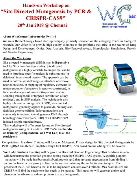 Hands-on Workshop on Site Directed Mutagenesis by PCR & CRISPR-CAS9 ...