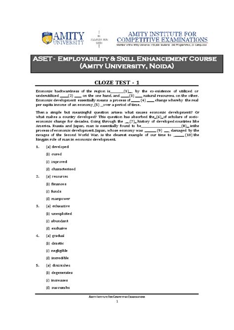 03 Cloze Test - class materials - AMITY INSTITUTE FOR COMPETITIVE ...