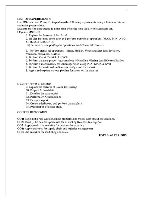 CCW331 Business Analytics Lab: MS-Excel & Power BI Experiments Guide ...