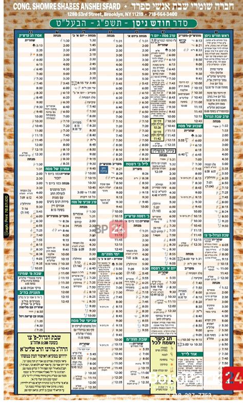 Zmanim for Pesach at Shomrei Shabbos | Boro Park 24