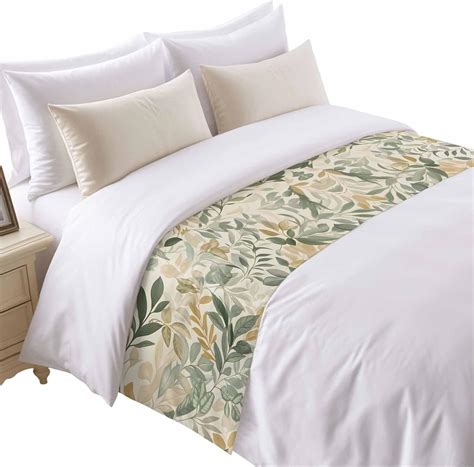 Amazon.com: Debedcor Sage Green Yellow Botanical Bed Runner Scarf for ...