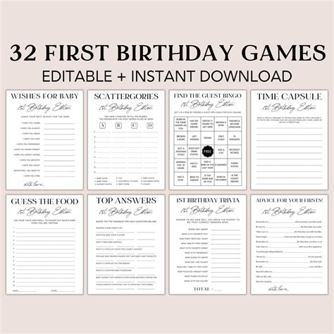 Editable First Birthday Games Bundle: 32 Party Games (canva) - Etsy