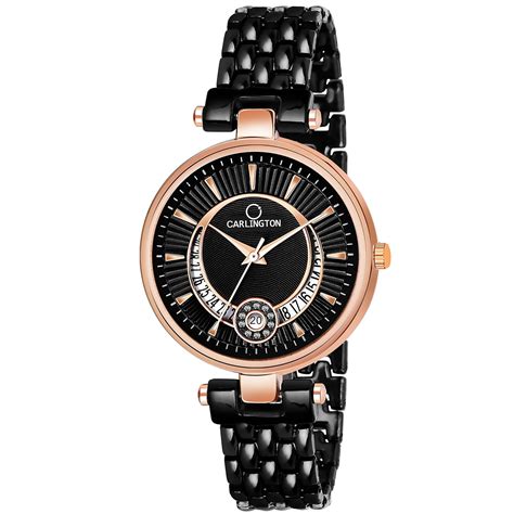 Carlington Stainless Steel Analogue Women Watch (Black Dial Black ...