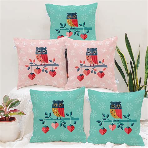 Buy STITCHNEST Set of 5 Polycotton Cushion Covers – 16x16 Inches – Cute ...