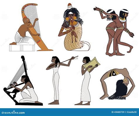 A Set Of Ancient Egyptian Music And Dance Illustrations Stock ...