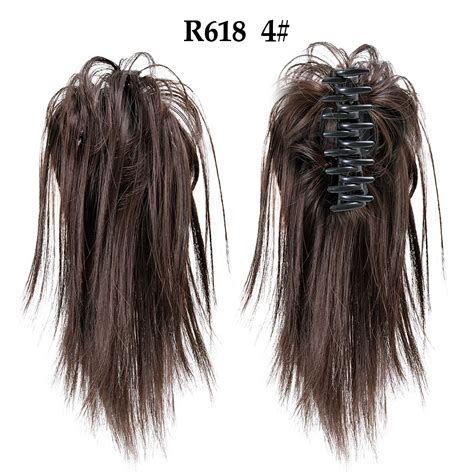 Claw clip synthetic hair bun ponytail extension - Color code - R618 4 ...