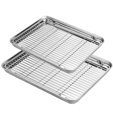 Buy Baking Sheet with Rack Set, Yododo Stainless Steel Baking Pans Tray ...