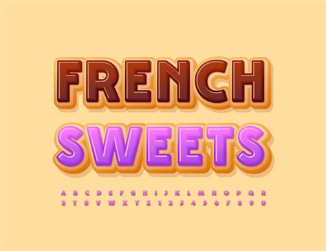 Wektor pyszne znak francuskie słodycze z elegancką czcionką pączka ...