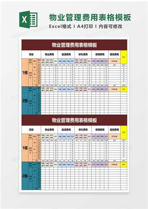 物业管理费用表格Excel模板下载_熊猫办公