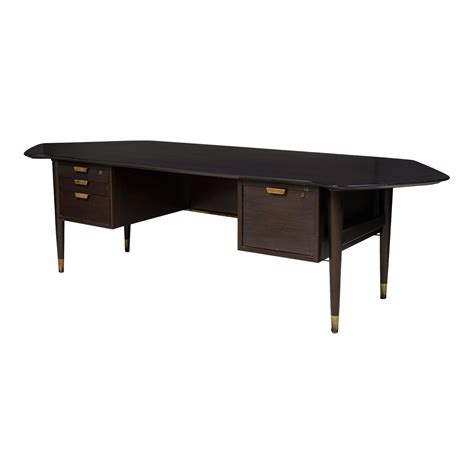 Standard Furniture Co. Mid-Century American Dark Wood Veneer and Brass ...