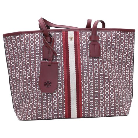 Tory Burch Gemini Link Tote Bag in Burgundy Coated Canvas Red Dark red ...