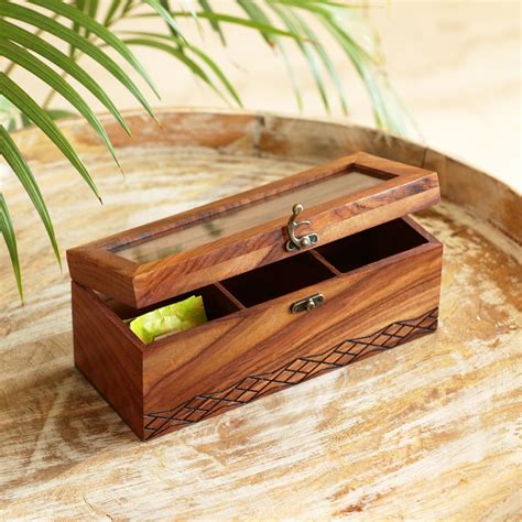 ExclusiveLane 'Diamond Geometrica' Multiutility Wooden Tea Box (3 ...