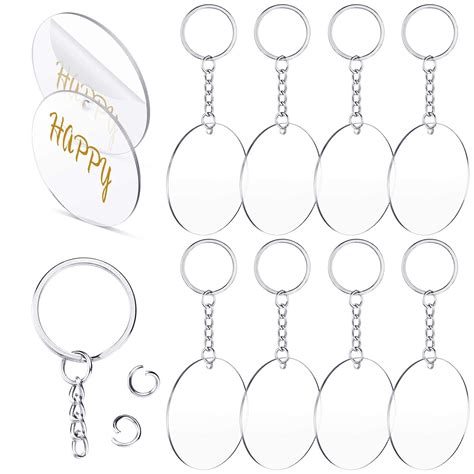 100 Pieces 2 Inch Round Acrylic Keychain Blanks and Key Chains Set ...