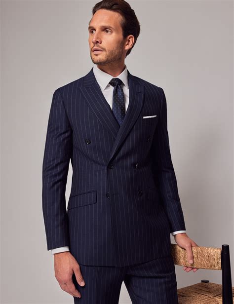 Double breasted navy chalk stripe suit online