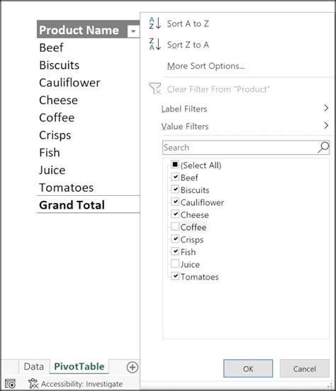 How to Filter Data in PivotTable 的图像结果
