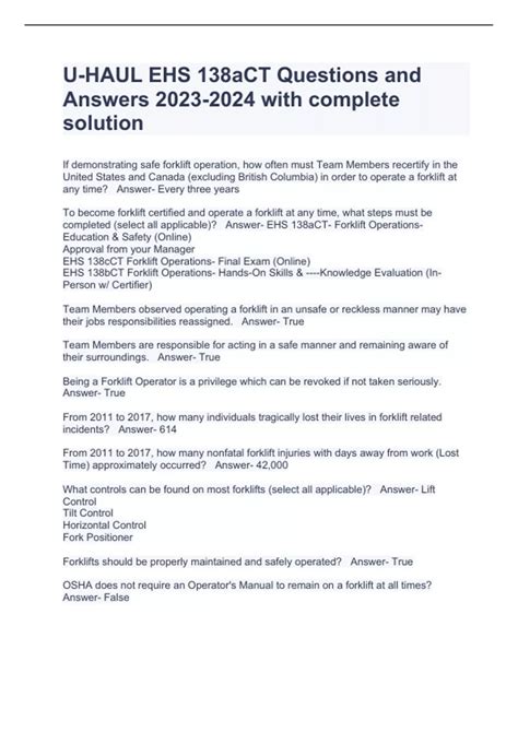 U-HAUL EHS 138aCT Questions and Answers with complete solution ...