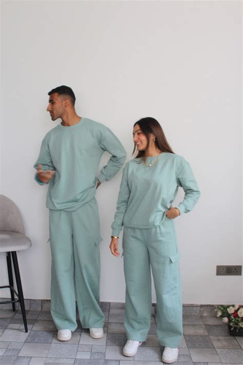 Cotton Fleece Stone Blue Sweatshirt Unisex Set – Obleka.in