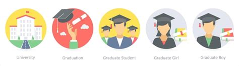 A set of 5 education icons as university graduation graduate student ...