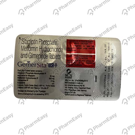 Gemer Sita Ir 50/500/2mg Strip Of 10 Tablets: Uses, Side Effects, Price ...