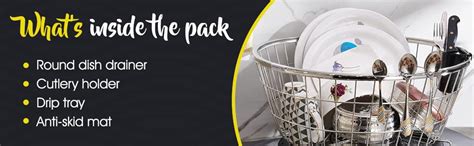 Cosmos Stainless Steel Round Dish Drainer Rack/Basket with Drip Tray ...