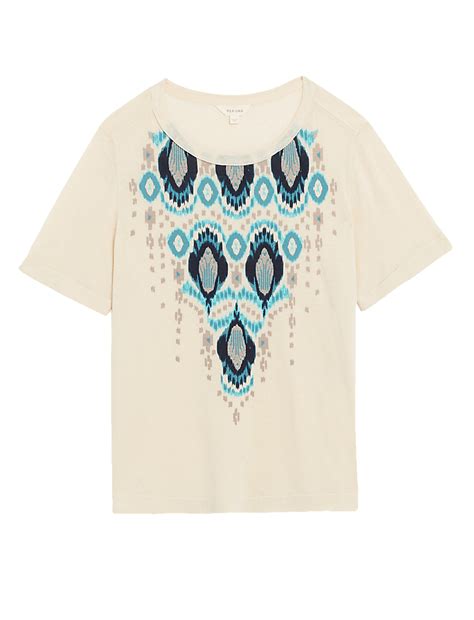 Buy Linen Blend Printed T-Shirt at Marks & Spencer