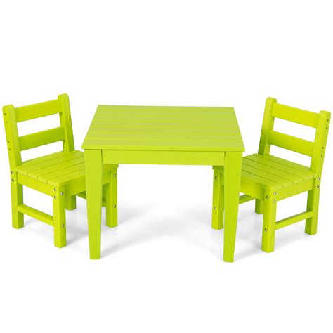 Costway 3PCS Toddler & Kids Outside Table & 2 Chairs Set Heavy-Duty All ...