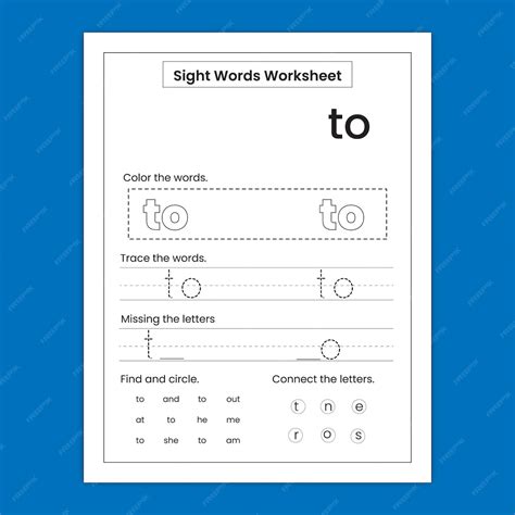 Premium Vector | Kindergarten sight word practice worksheet