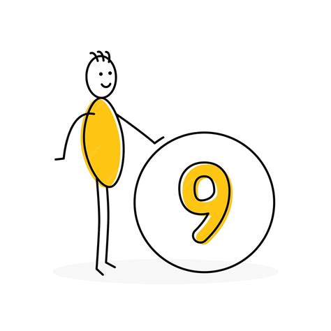 Premium Vector | Cartoon stickman character showing number 9 or nine ...