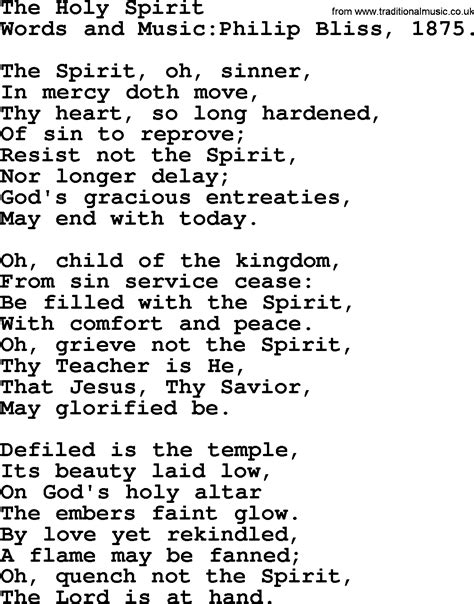 Pentecost Hymns, Song: The Holy Spirit - lyrics and PDF