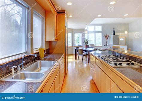 Large Luxury Modern Wood Kitchen . Stock Photo - Image of apartment ...