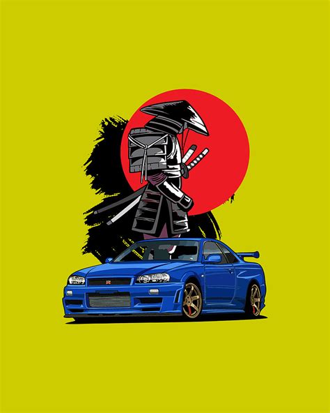 JDM Skyline R34 Car Tuning Japan Samurai Drift Digital Art by Williz ...