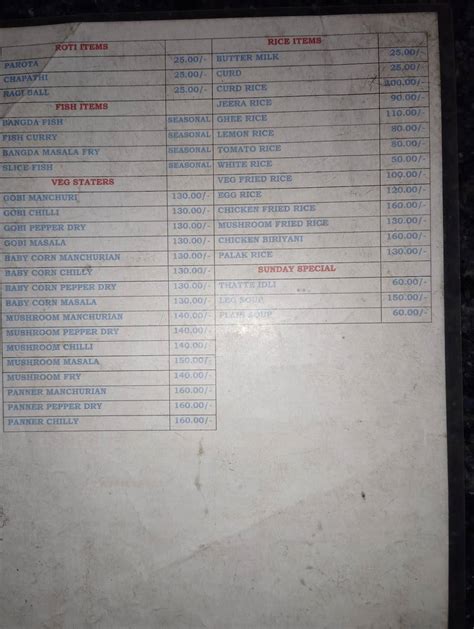 Menu at Aaranya Restaurant, Bengaluru, 462
