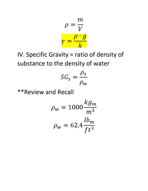 SOLUTION: Density specific volume specific weight and specific gravity ...