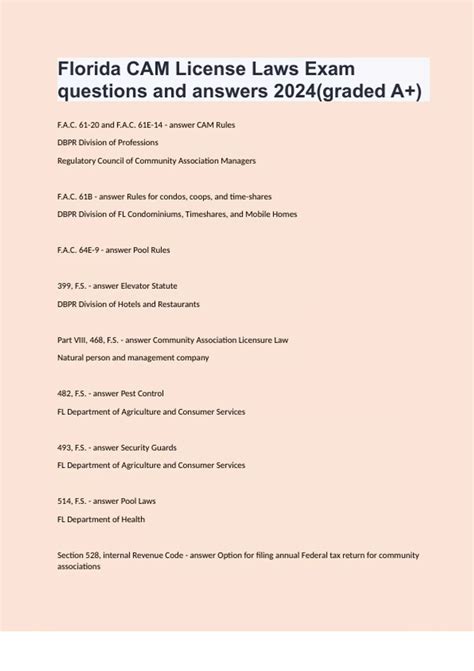 Florida CAM License Laws Exam questions and answers 2024(graded A+ ...