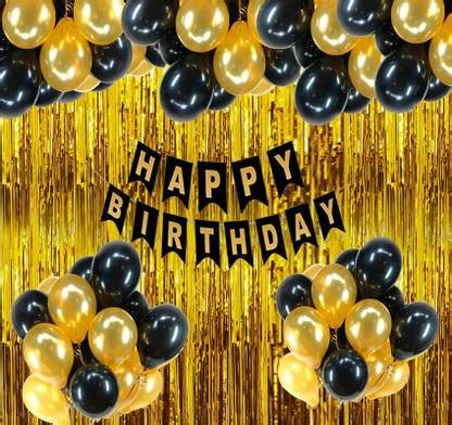 MIKAZUKI Happy Birthday Decoration Kit Golden Black Birthday ...