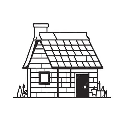 Premium Vector | A vector of a brick house in black and white line art