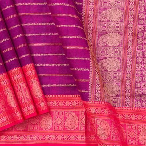 Magenta And Pink Kanchi SilkCotton Saree With Veldhari Stripes For Off ...