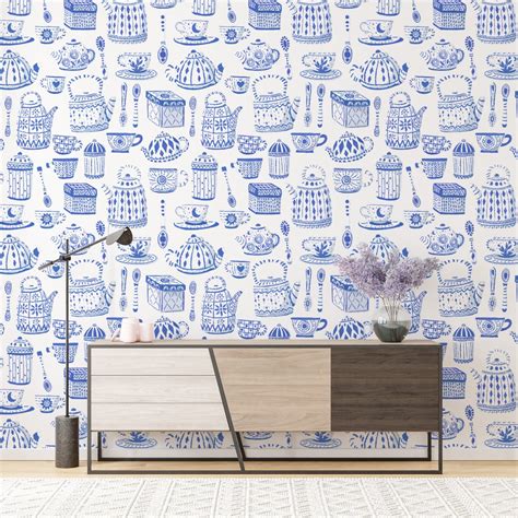 Secure Sophisticated Blue Tea Wallpaper with Free Delivery