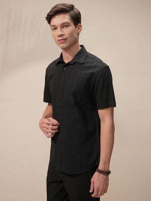 Buy HIGHLANDER Men Black Stripes Casual Shirt (L) Online