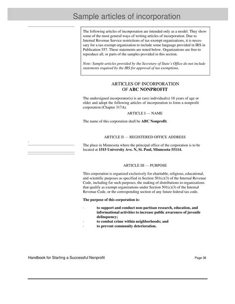 Free Printable Articles Of Incorporation Templates [PDF, Word] Non Profit